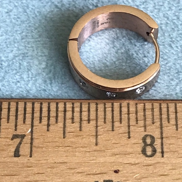 Rose Steel and CZ Hugger Hoop Earrings - Picture 4 of 6